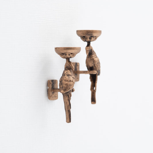 Miniature parrot wall sconces, 1:12 scale dollhouse candle holder set