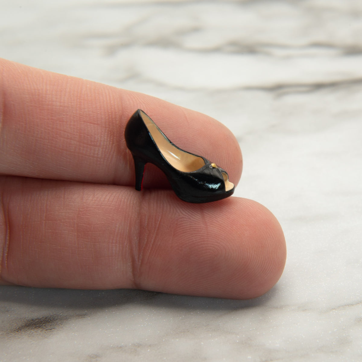 1:12 Scale Red Bottom Peep Toe Heels | Miniature Dollhouse Shoes (Boxed)