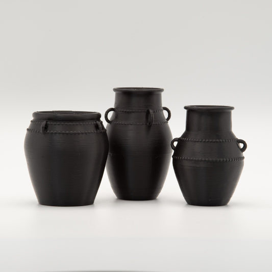 Miniature Beaded Planter Set | 1:12 Scale Dollhouse Outdoor Porch Decor | Matte Black Vessel Vase