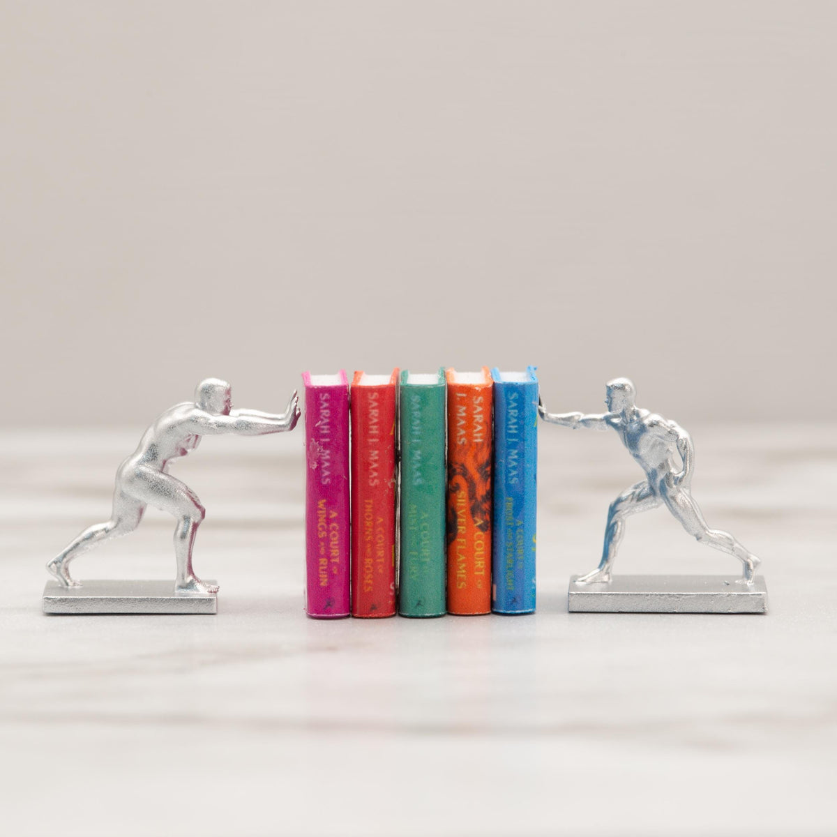 1:12 Scale Miniature Bookends | Silver Figure Sculpture | Dollhouse Library Decor | Collector Gift