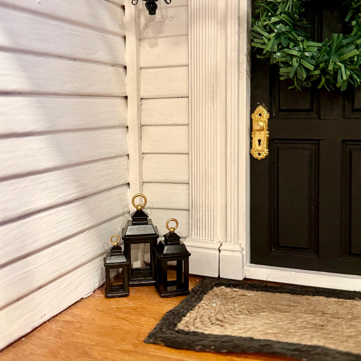 1:12 Scale Miniature Black Lantern | Decorative Dollhouse Porch Entryway Decor | 3 sizes