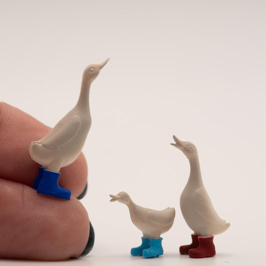Miniature Duck Figurines | 1:12 Scale Dollhouse Porch Decor | Rain Boot Duck Family Set