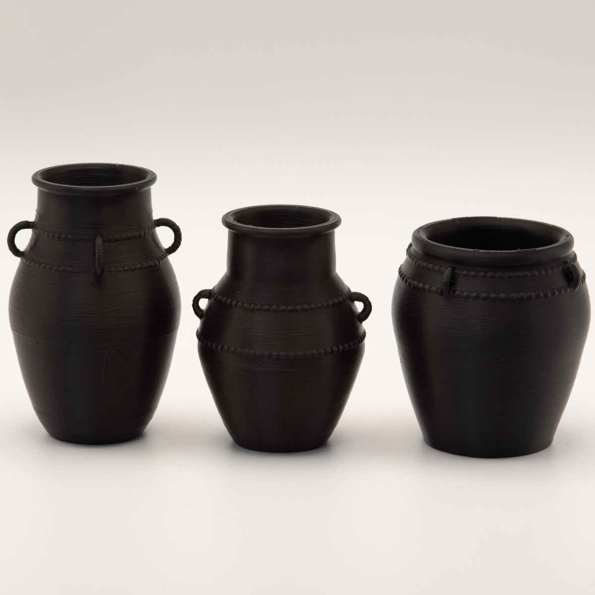 Miniature Beaded Planter Set | 1:12 Scale Dollhouse Outdoor Porch Decor | Matte Black Vessel Vase