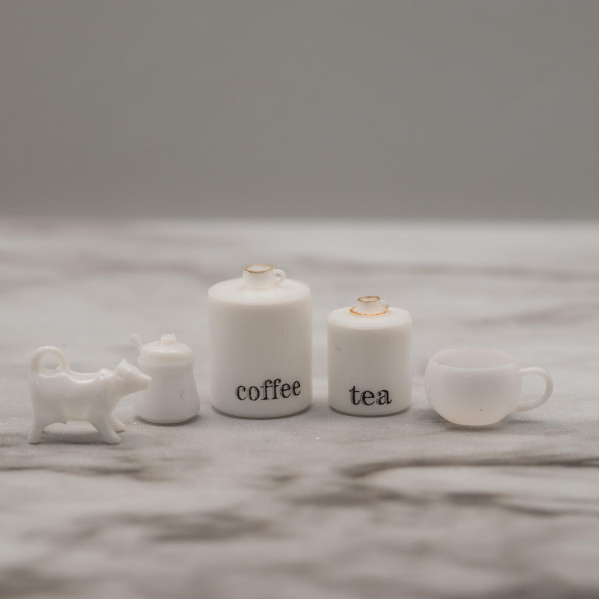 1:12 Scale Miniature Coffee & Tea Canisters | Removable Lids | Dollhouse Kitchen Decor | Modern Farmhouse Miniature