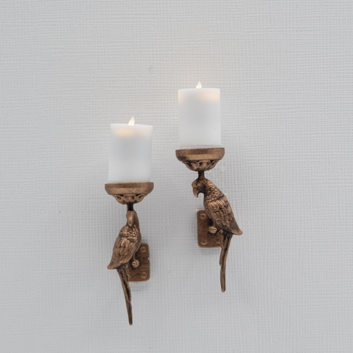 Miniature parrot wall sconces, 1:12 scale dollhouse candle holder set