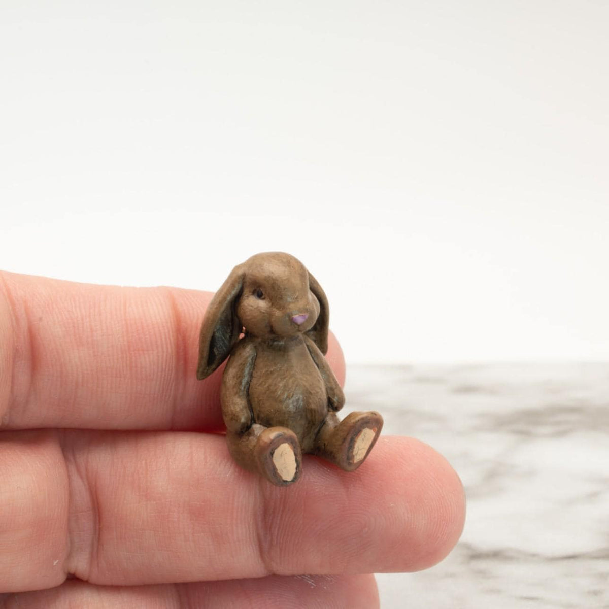 1:12 Scale Miniature Plush Bunny | Floppy Ear Dollhouse Stuffed Animal | Dollhouse Nursery Decor