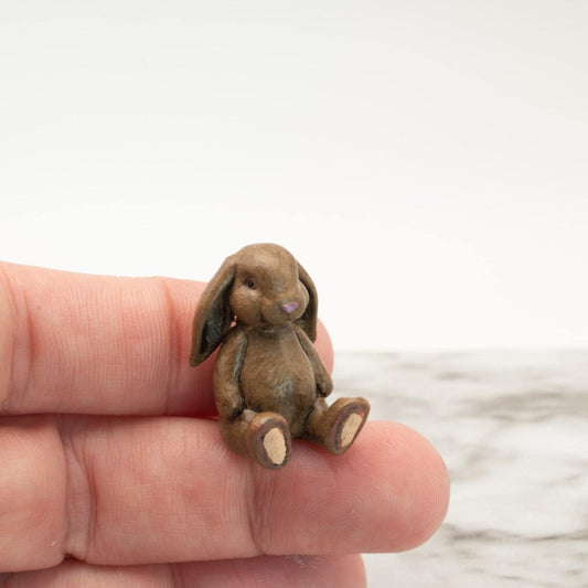 1:12 Scale Miniature Plush Bunny | Floppy Ear Dollhouse Stuffed Animal | Dollhouse Nursery Decor