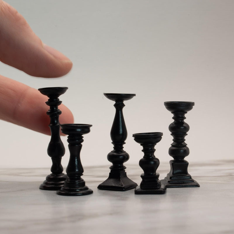 1:12 Scale Miniature Pillar Candlesticks | Modern Dollhouse Candle Holders | Set of 5 Designs