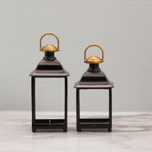 1:12 Scale Miniature Candle Lantern | Black and Gold Dollhouse Lantern | Porch and Interior Decor