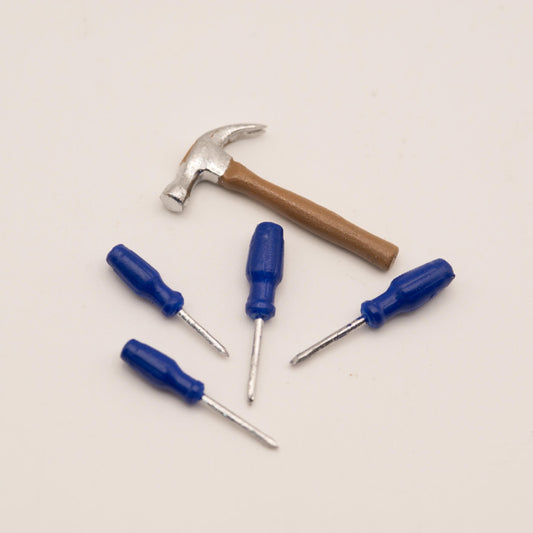 Miniature Tool Set | 1:12 Scale | Hammer & Screwdrivers | Dollhouse Garage Workshop