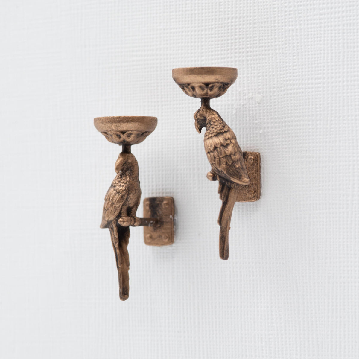 Miniature parrot wall sconces, 1:12 scale dollhouse candle holder set