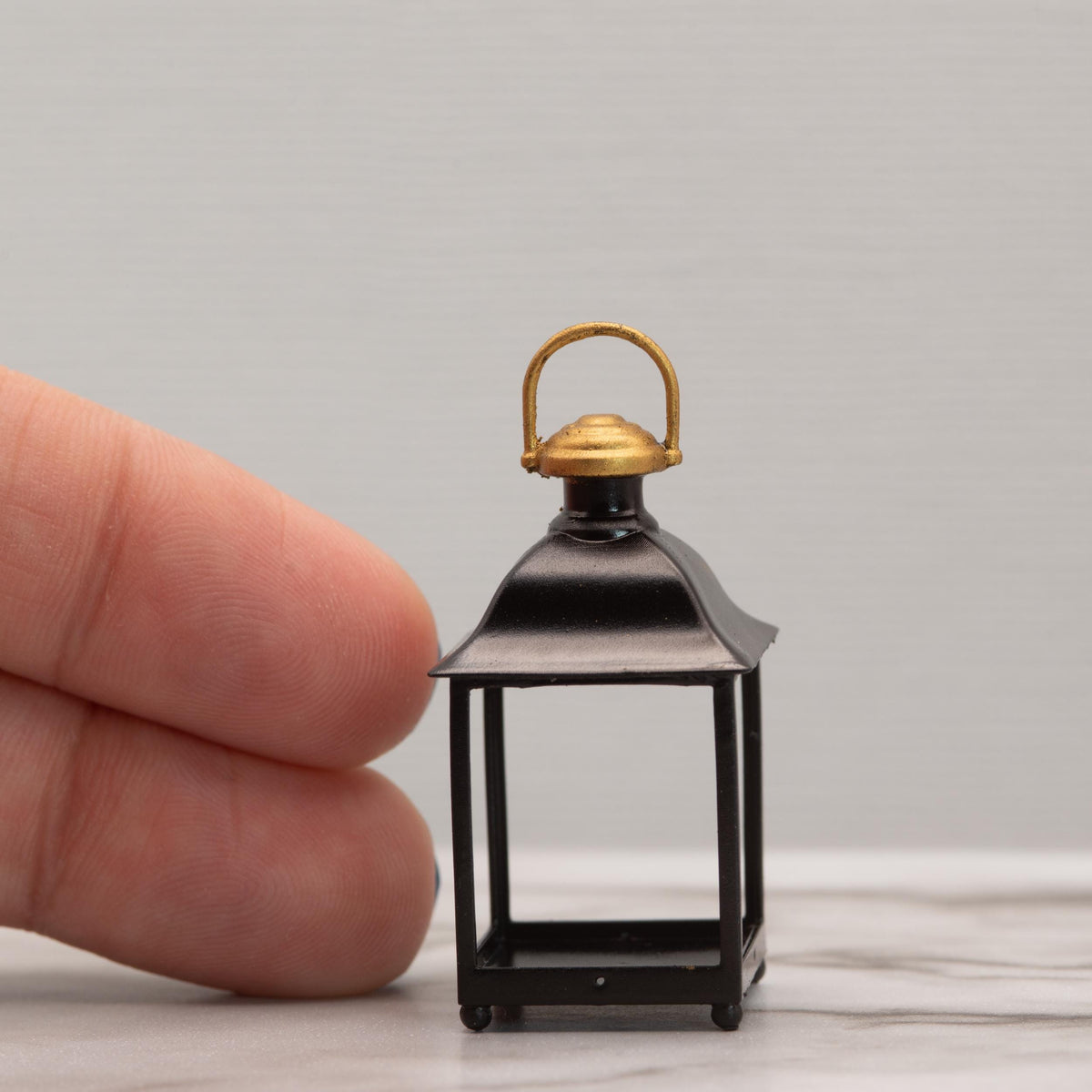 1:12 Scale Miniature Candle Lantern | Black and Gold Dollhouse Lantern | Porch and Interior Decor