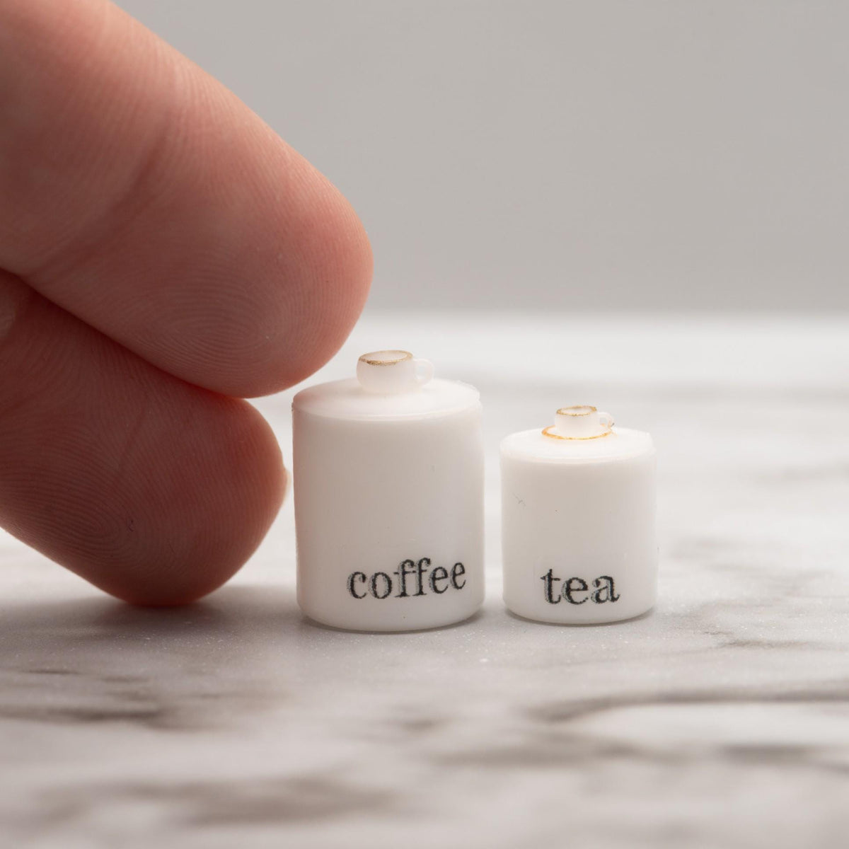 1:12 Scale Miniature Coffee & Tea Canisters | Removable Lids | Dollhouse Kitchen Decor | Modern Farmhouse Miniature