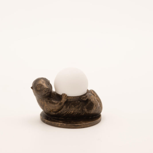 1:12 Scale Miniature Otter Lamp | Working LED Light | Dollhouse Sculpture | Magnetic Toggle | Bronze Finish
