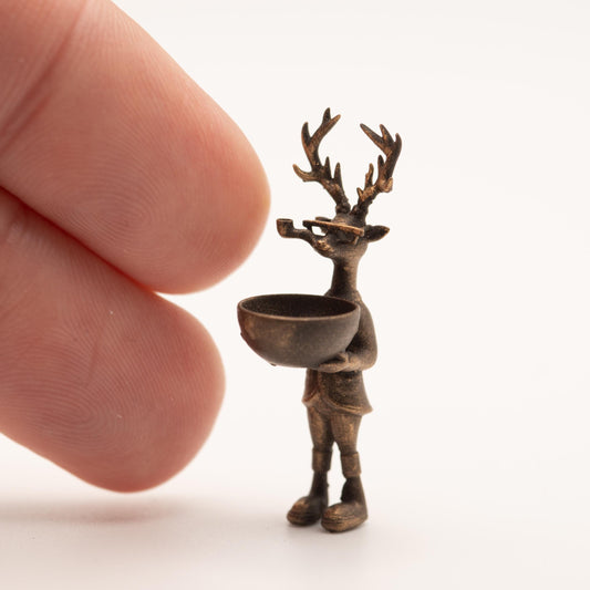 1:12 Scale Miniature Stag Figurine | The Host | Dollhouse Shelf Decor | Anthropomorphic Bronze Sculpture