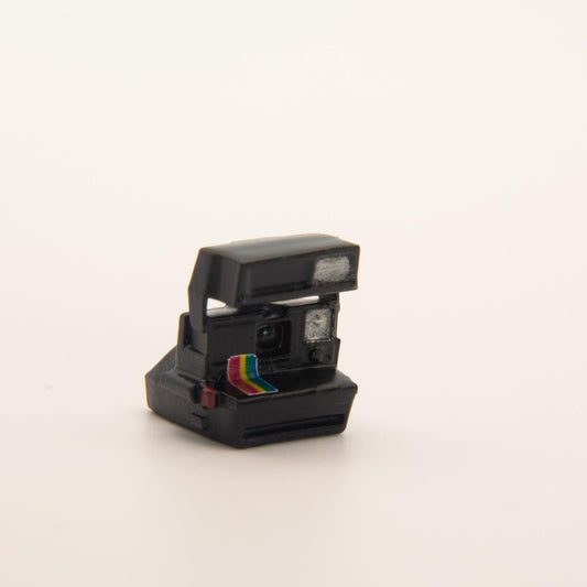 1:12 Scale Miniature Polaroid Camera | Dollhouse Vintage Decor, Rainbow Stripe Detail