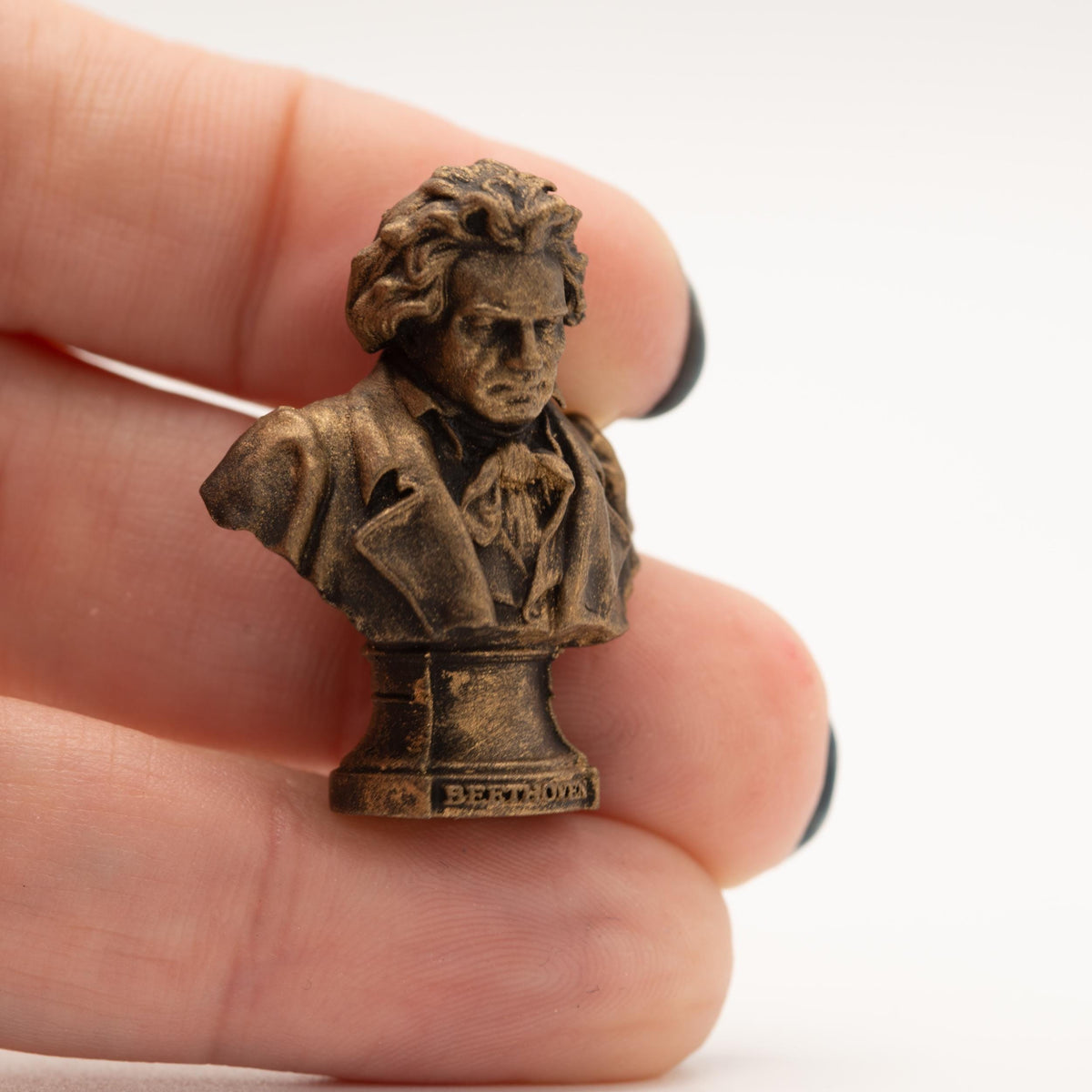 Miniature Ludwig van Beethoven Bust | 1:12 Scale | Dollhouse Library Decor | Composer Sculpture | Bronze Finish