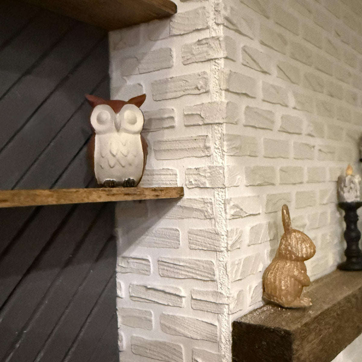 1:12 Scale Hand Painted Owl Figurine | Neutral Farmhouse Dollhouse Woodland Decor