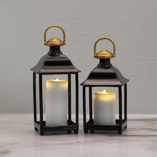 1:12 Scale Miniature Candle Lantern | Black and Gold Dollhouse Lantern | Porch and Interior Decor