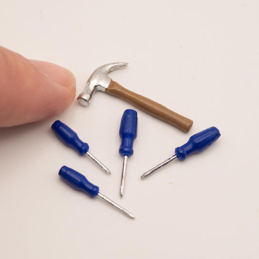 Miniature Tool Set | 1:12 Scale | Hammer & Screwdrivers | Dollhouse Garage Workshop