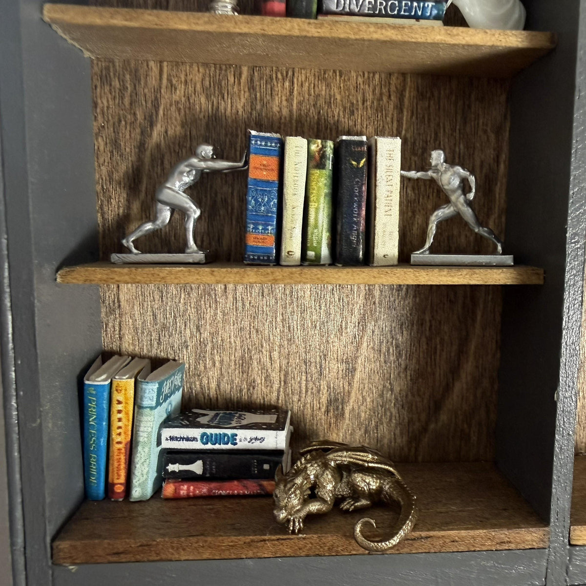 1:12 Scale Miniature Bookends | Silver Figure Sculpture | Dollhouse Library Decor | Collector Gift