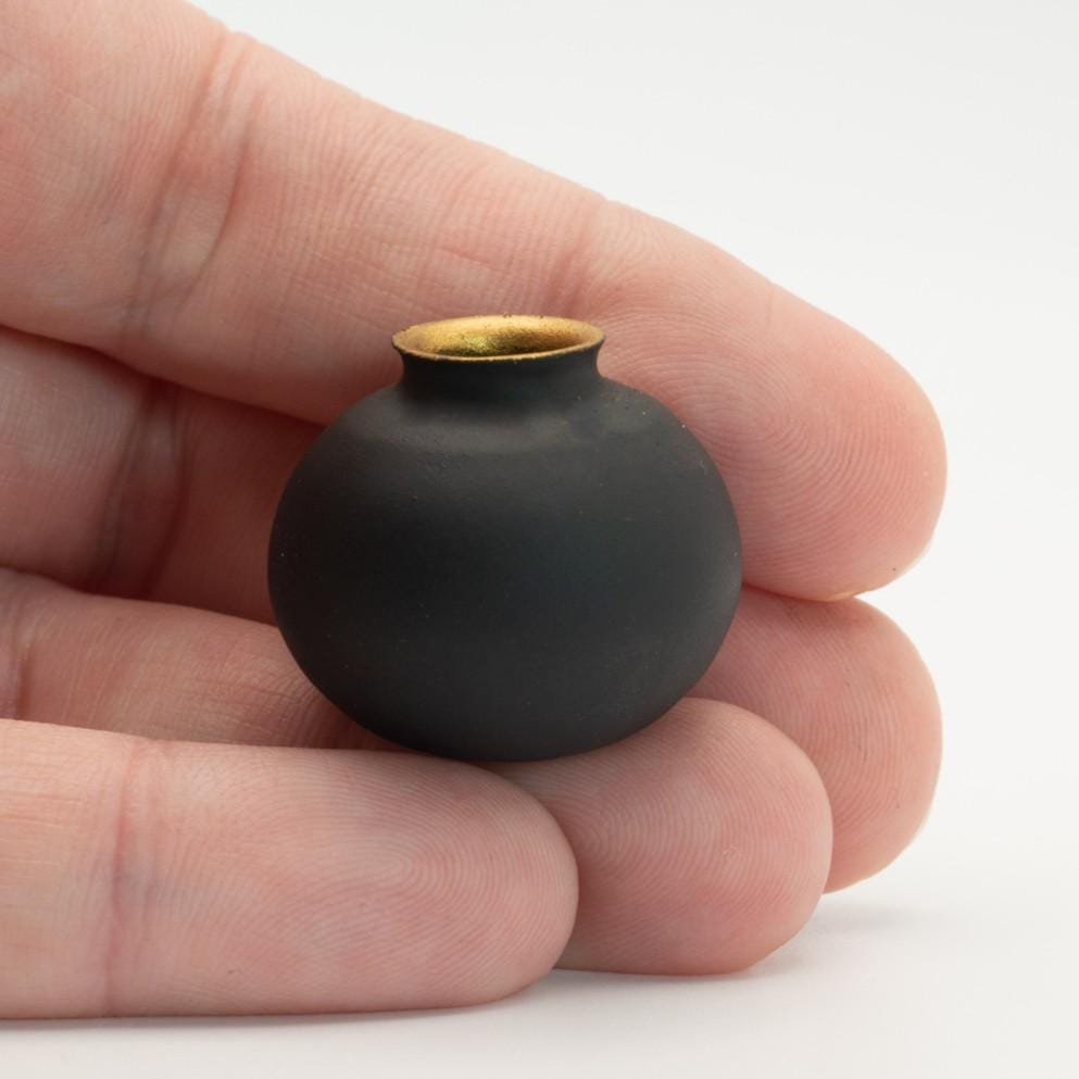 1:12 Scale Matte Black Miniature Vase | Gold Rim | Modern Dollhouse Decor