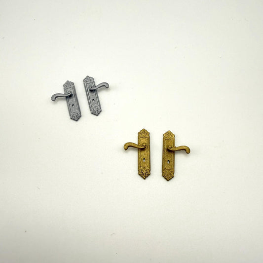 Miniature Door Handle Set | 1:12 Scale | Dollhouse Entryway Decor
