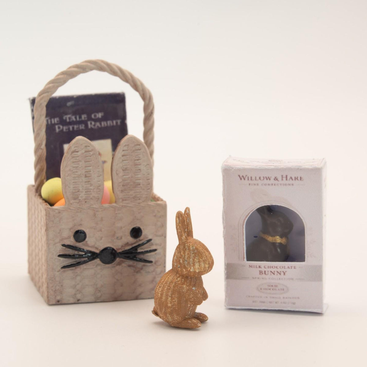 1:12 Scale Chocolate Bunny with Box | Hand-Painted Resin Easter Rabbit Decor