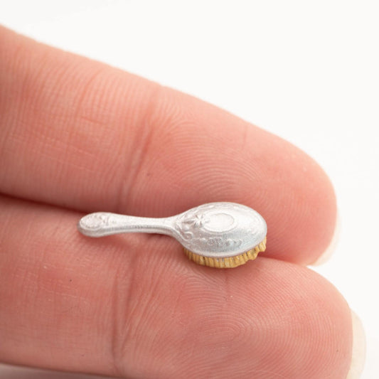 1:12 Scale Miniature Ornate Hairbrush | Dollhouse Vanity Decor, Embossed Scrollwork (Antique Gold/Silver)
