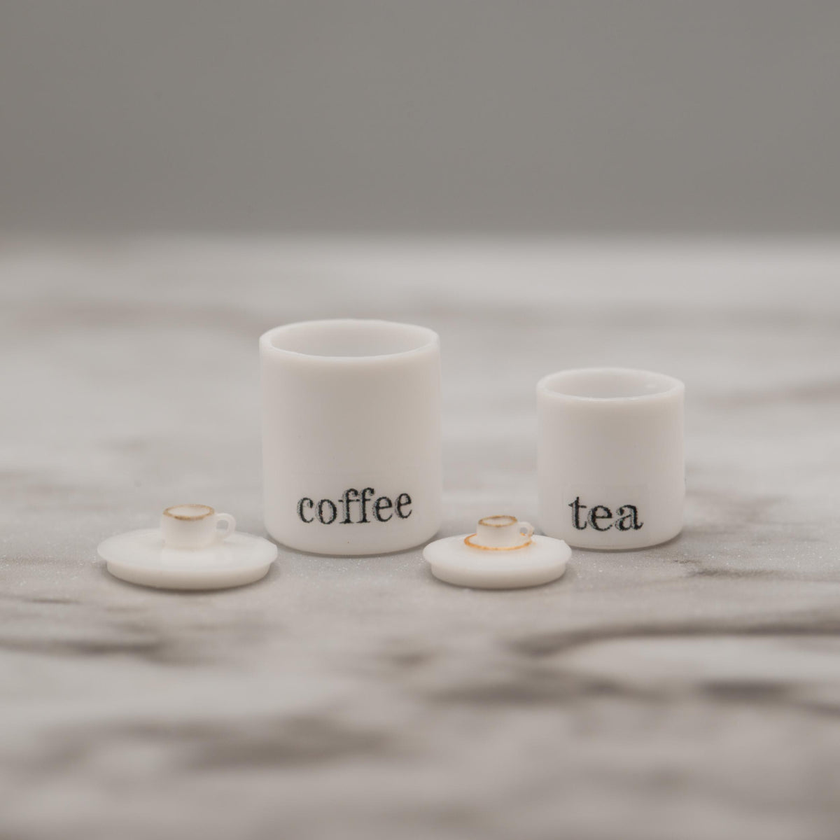 1:12 Scale Miniature Coffee & Tea Canisters | Removable Lids | Dollhouse Kitchen Decor | Modern Farmhouse Miniature