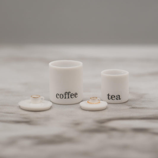 1:12 Scale Miniature Coffee & Tea Canisters | Removable Lids | Dollhouse Kitchen Decor | Modern Farmhouse Miniature