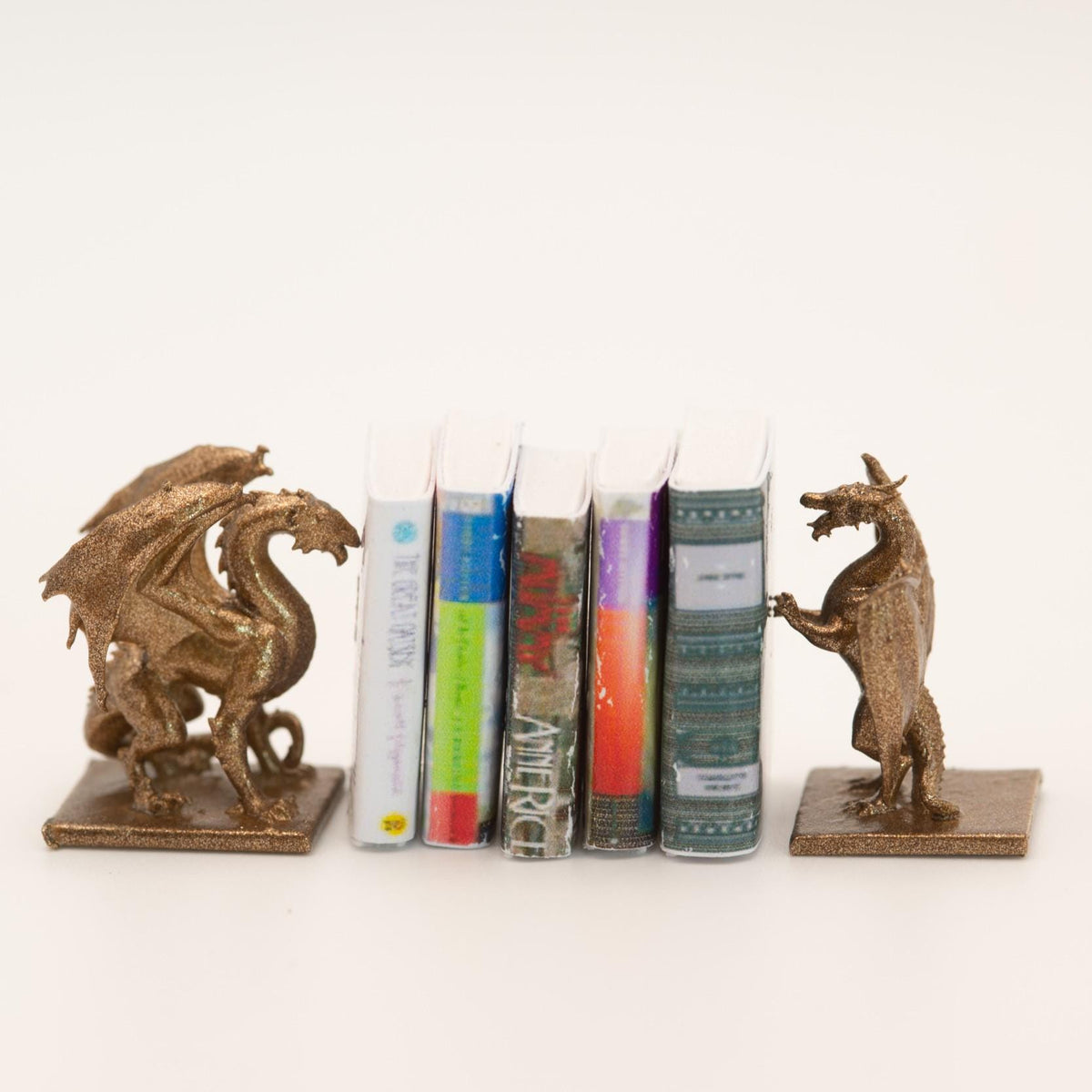 1:12 Scale Miniature Dragon Bookends | Dark Academia Dollhouse Decor | Fantasy Bookshelf Accessory