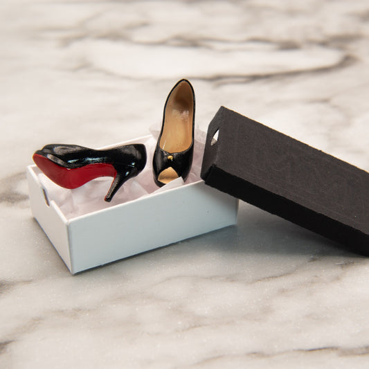 1:12 Scale Red Bottom Peep Toe Heels | Miniature Dollhouse Shoes (Boxed)