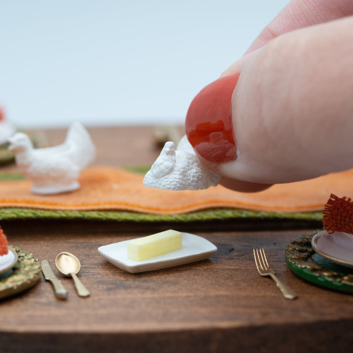 Miniature Turkey Butter Dish | 1:12 Scale | Thanksgiving Dollhouse