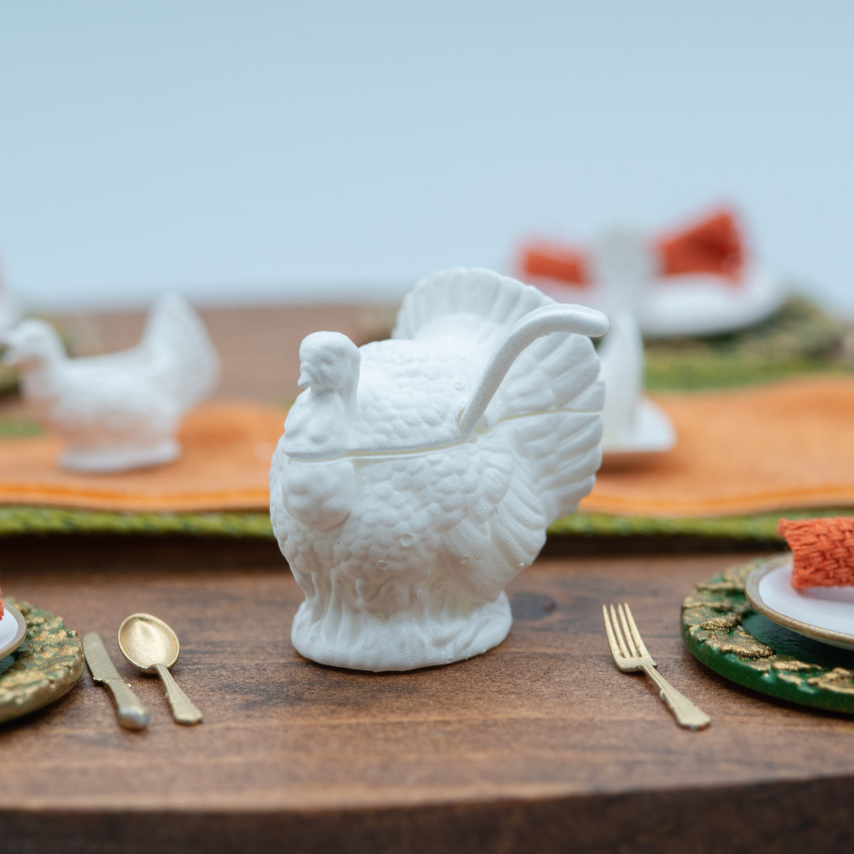 Miniature Turkey Tureen with Ladle | 1:12 Scale | Thanksgiving Dollhouse