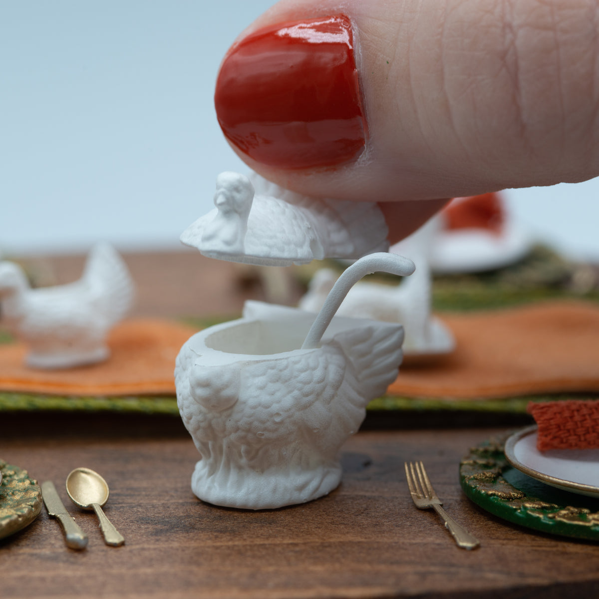 Miniature Turkey Tureen with Ladle | 1:12 Scale | Thanksgiving Dollhouse