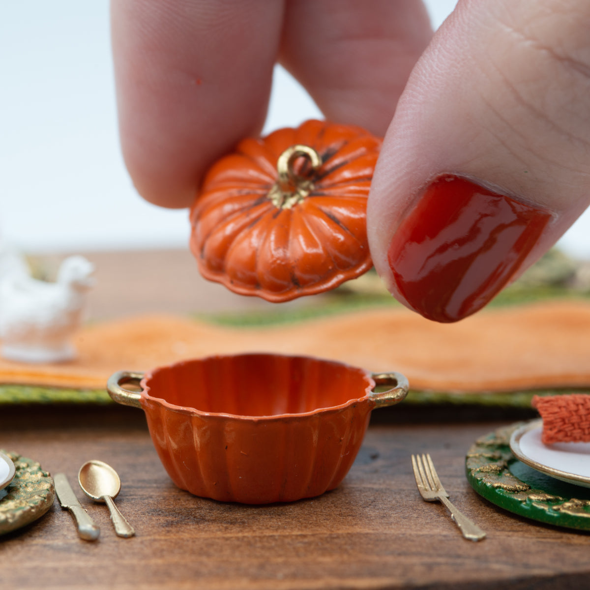 Miniature Pumpkin Cocotte | 1:12 Scale | Fall Dollhouse Kitchen