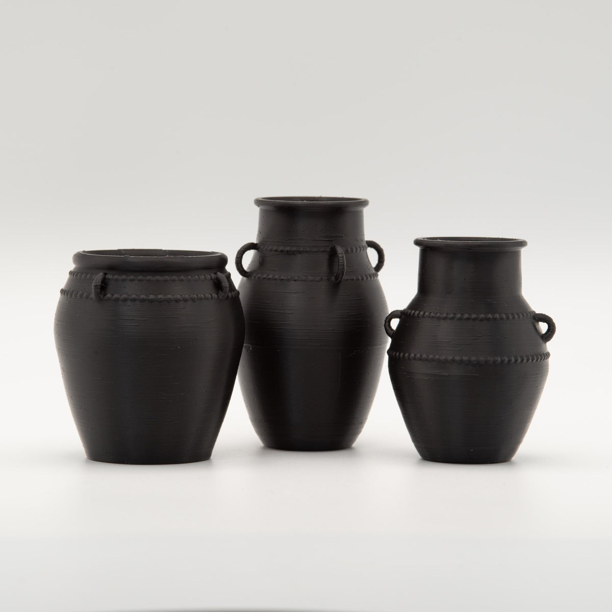 Miniature Beaded Planter Set | 1:12 Scale Dollhouse Outdoor Porch Decor | Matte Black Vessel Vase