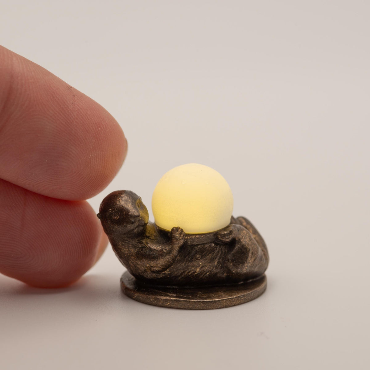 1:12 Scale Miniature Otter Lamp | Working LED Light | Dollhouse Sculpture | Magnetic Toggle | Bronze Finish