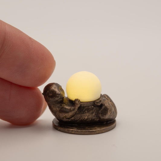 1:12 Scale Miniature Otter Lamp | Working LED Light | Dollhouse Sculpture | Magnetic Toggle | Bronze Finish
