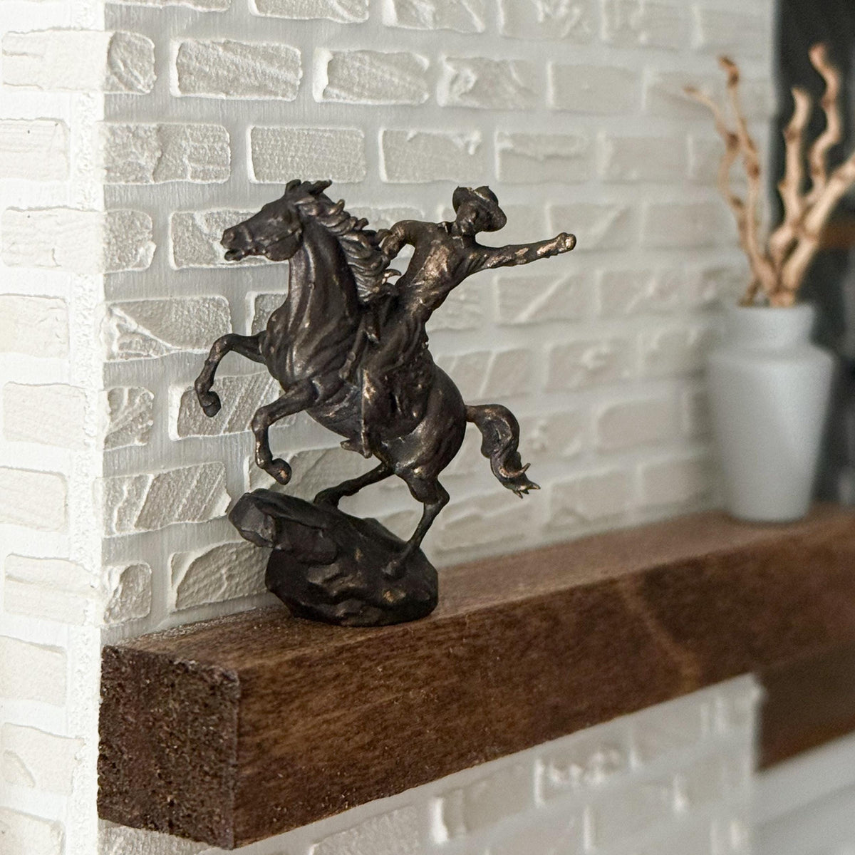 1:12 Scale Miniature Cowboy Sculpture | The Outrider | Dollhouse Library Mantel Decor | Bronze-Style Figurine