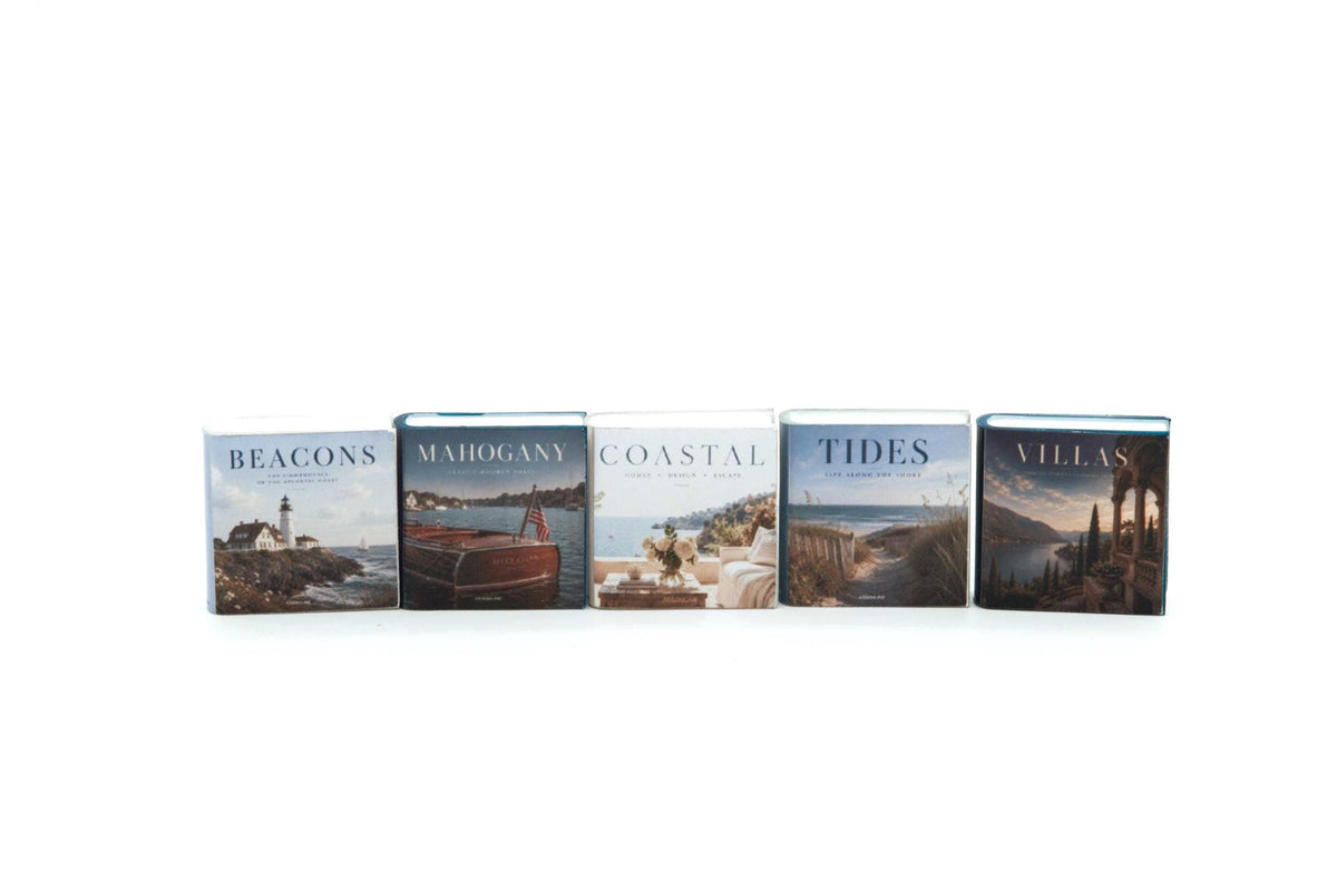 Miniature Coffee Table Book Set | 1:12 Scale | Coastal Collection of 5 | Dollhouse Beach House Decor