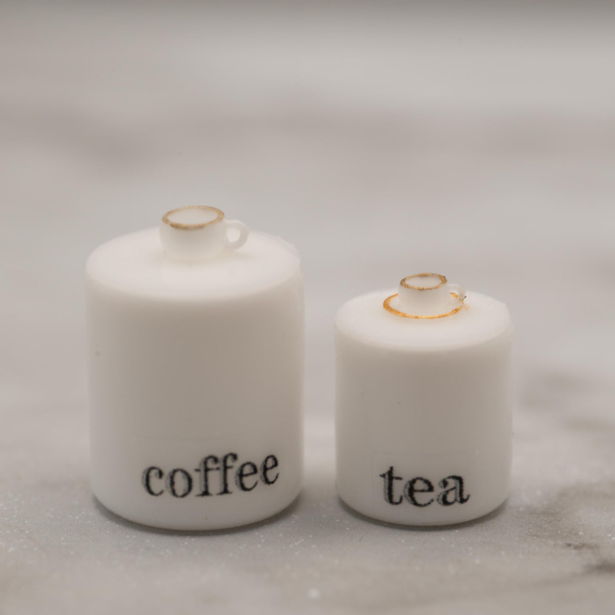 1:12 Scale Miniature Coffee & Tea Canisters | Removable Lids | Dollhouse Kitchen Decor | Modern Farmhouse Miniature