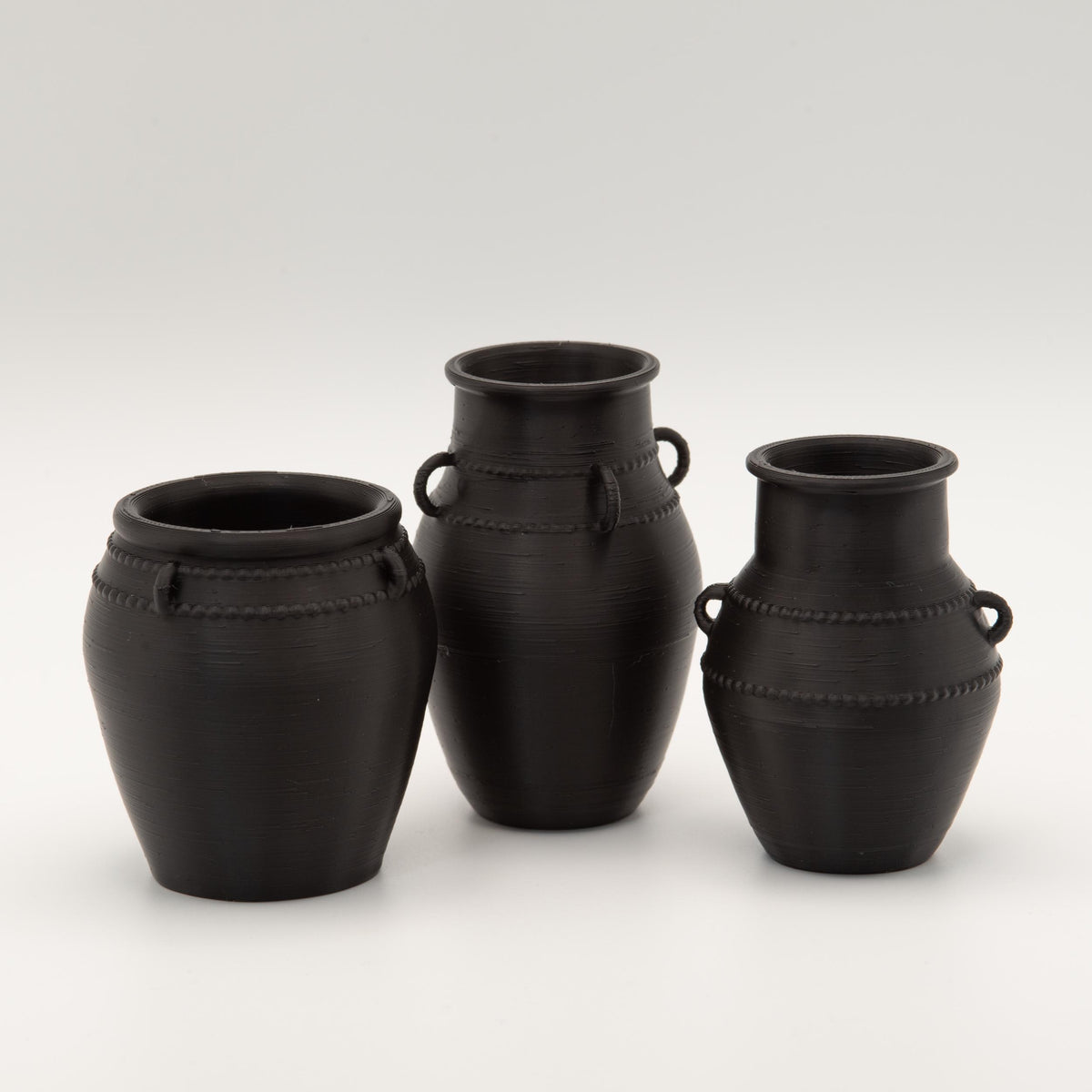 Miniature Beaded Planter Set | 1:12 Scale Dollhouse Outdoor Porch Decor | Matte Black Vessel Vase