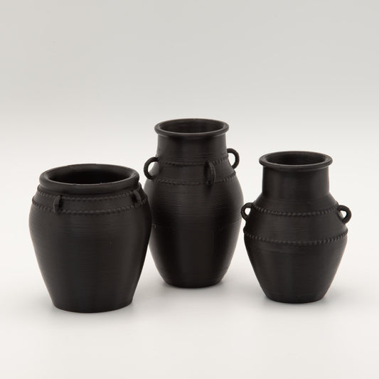 Miniature Beaded Planter Set | 1:12 Scale Dollhouse Outdoor Porch Decor | Matte Black Vessel Vase