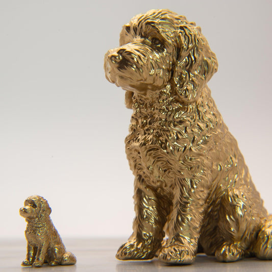 1:12 Scale Miniature Doodle Dog Figurine | Gold Dollhouse Statue | Dog Decor