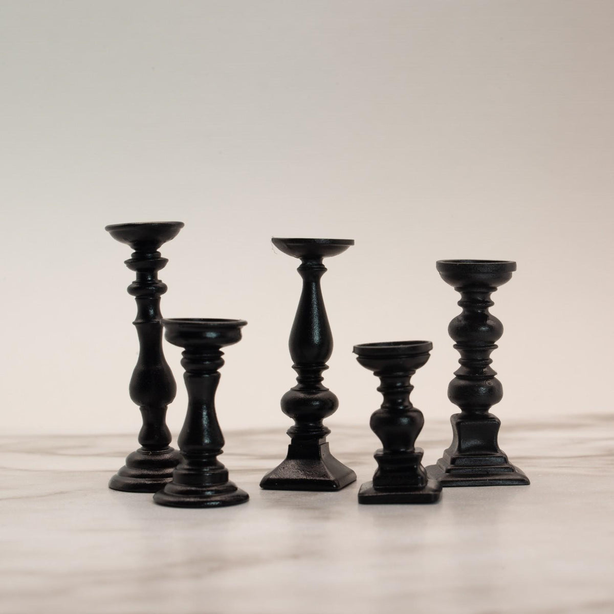 1:12 Scale Miniature Pillar Candlesticks | Modern Dollhouse Candle Holders | Set of 5 Designs