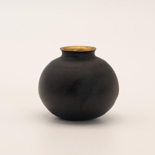 1:12 Scale Matte Black Miniature Vase | Gold Rim | Modern Dollhouse Decor
