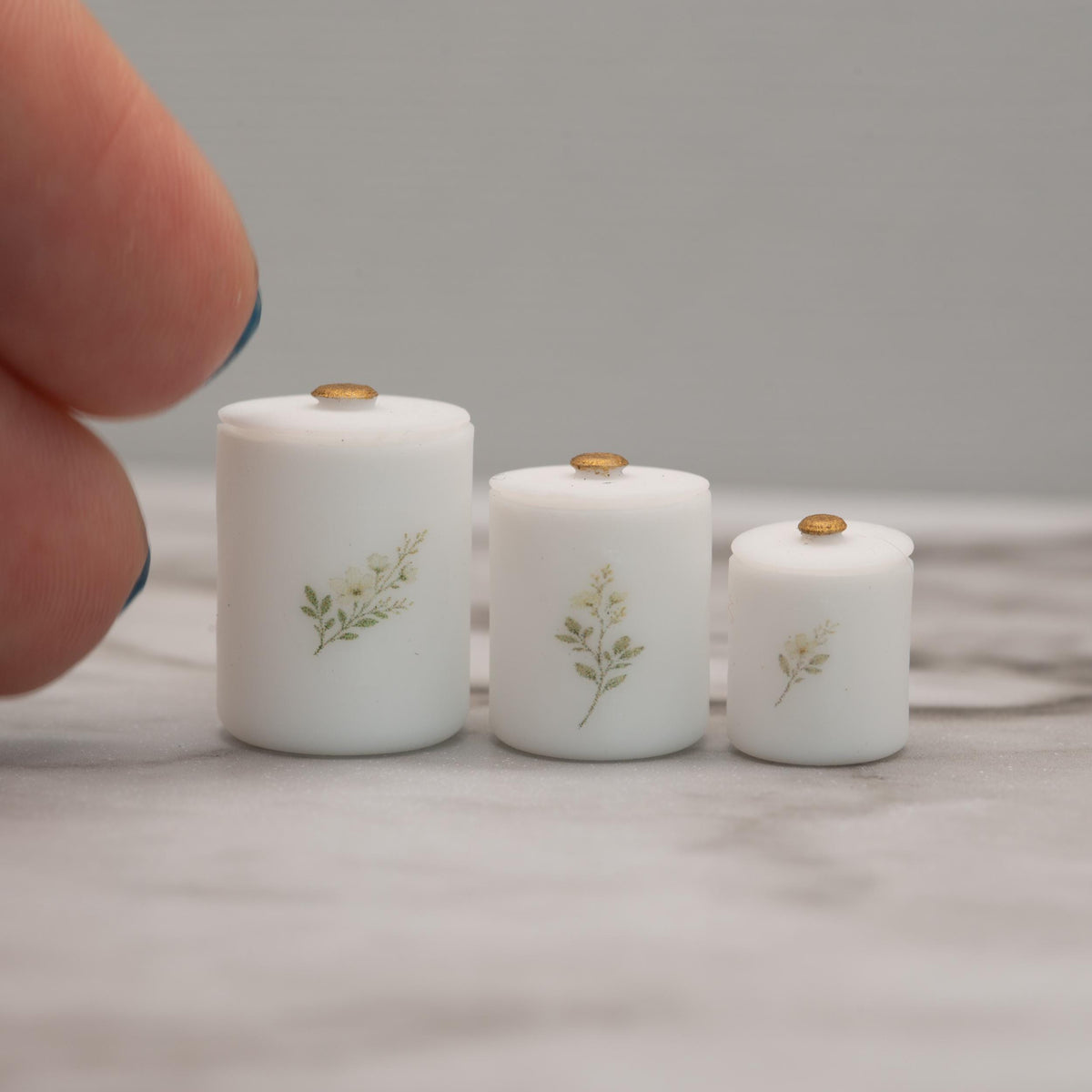 1:12 Scale Miniature Canister Set | Meadow Botanical Kitchen Canisters | Dollhouse Kitchen Decor | Set of 3