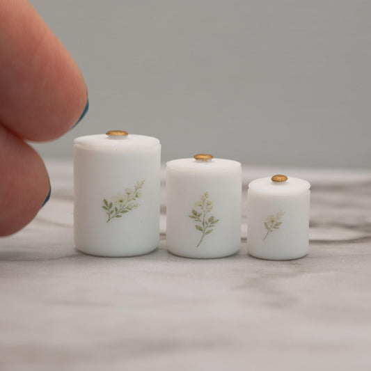 1:12 Scale Miniature Canister Set | Meadow Botanical Kitchen Canisters | Dollhouse Kitchen Decor | Set of 3